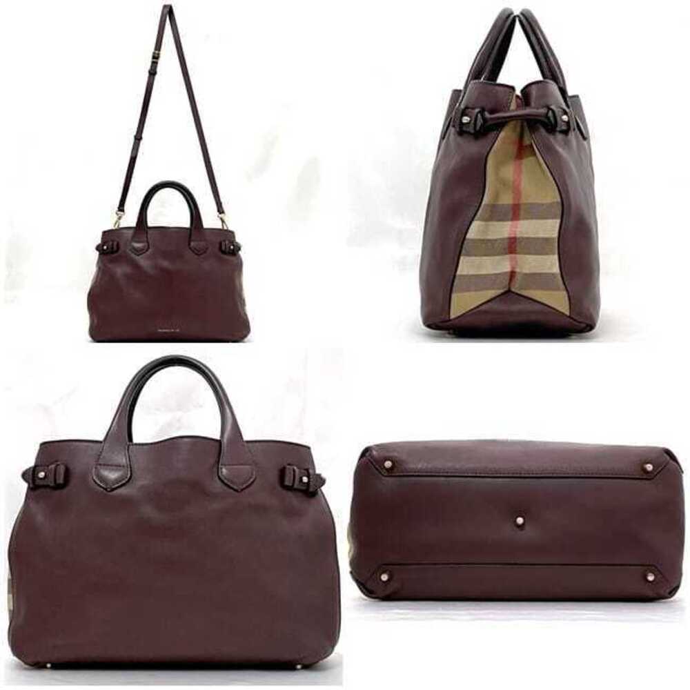 Burberry Bag Bordeaux Red Beige Check Leather Handbag Shoulder Wine Red Logo - Picture 2 of 10